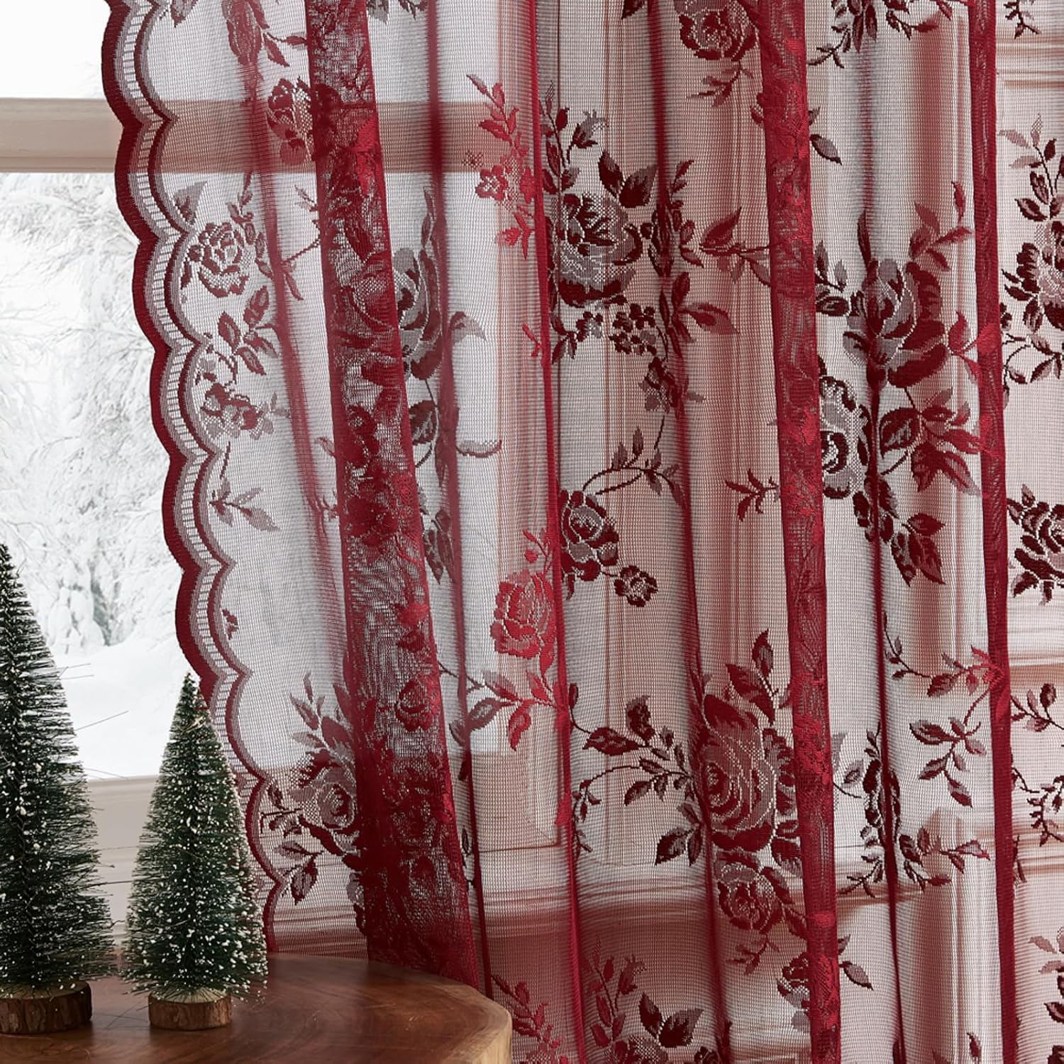 1 PC Burgundy Lace Curtains 45 - đánh giá và giá Home Office Pc
