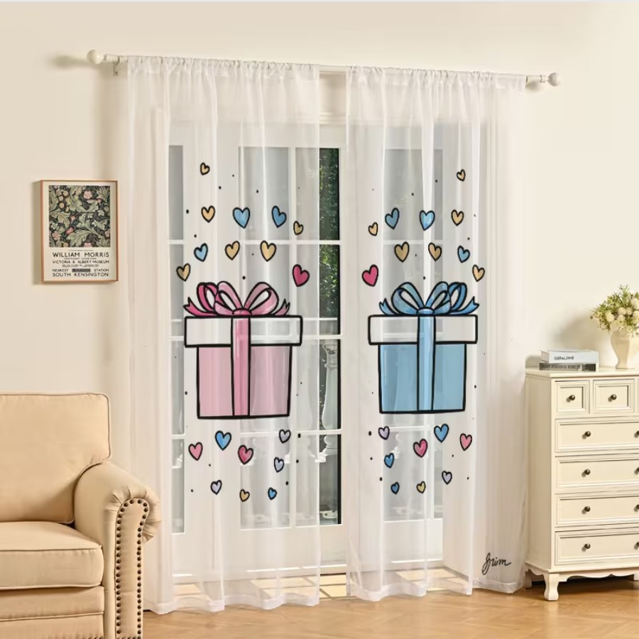 2PCS Digital Print Sheer Curta - đánh giá và giá Home Office Box