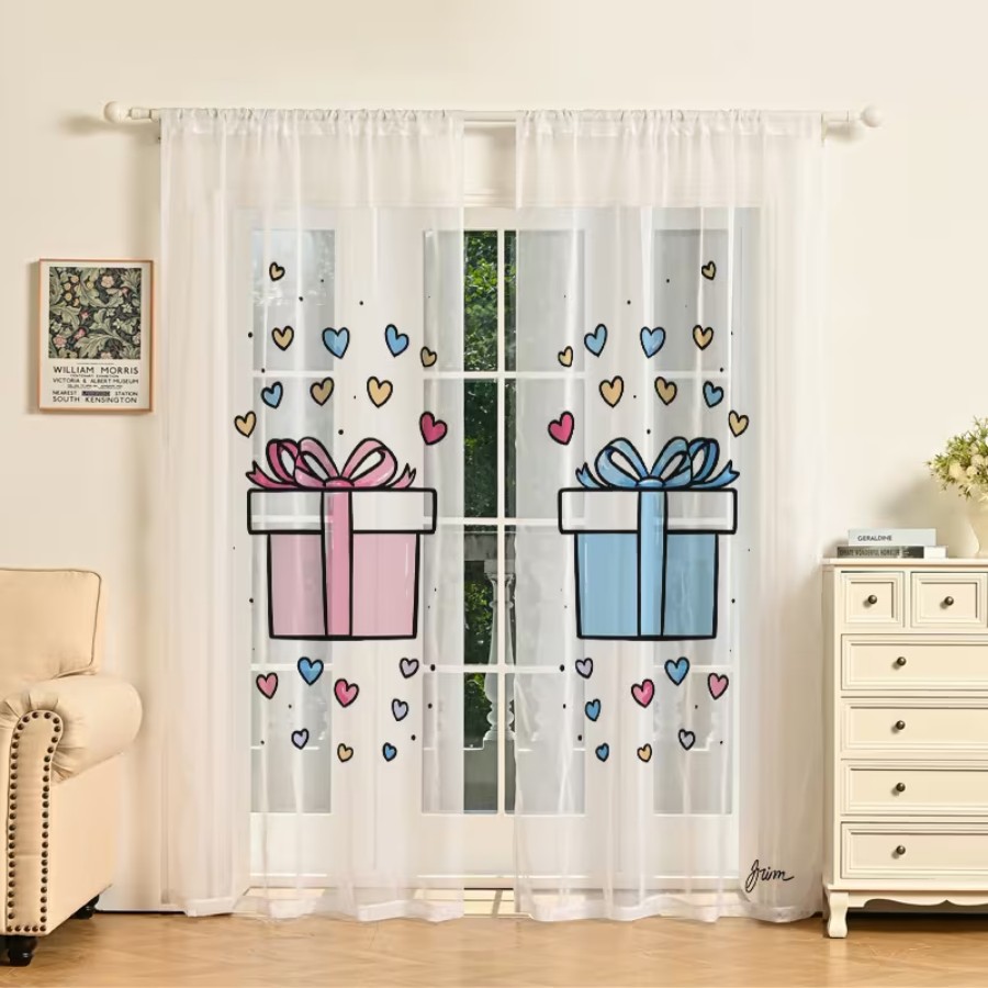 2PCS Digital Print Sheer Curta - đánh giá và giá Home Office Box