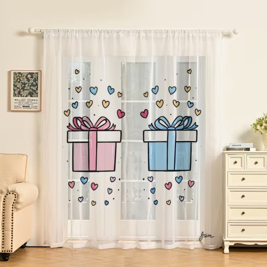2PCS Digital Print Sheer Curta - đánh giá và giá Home Office Box